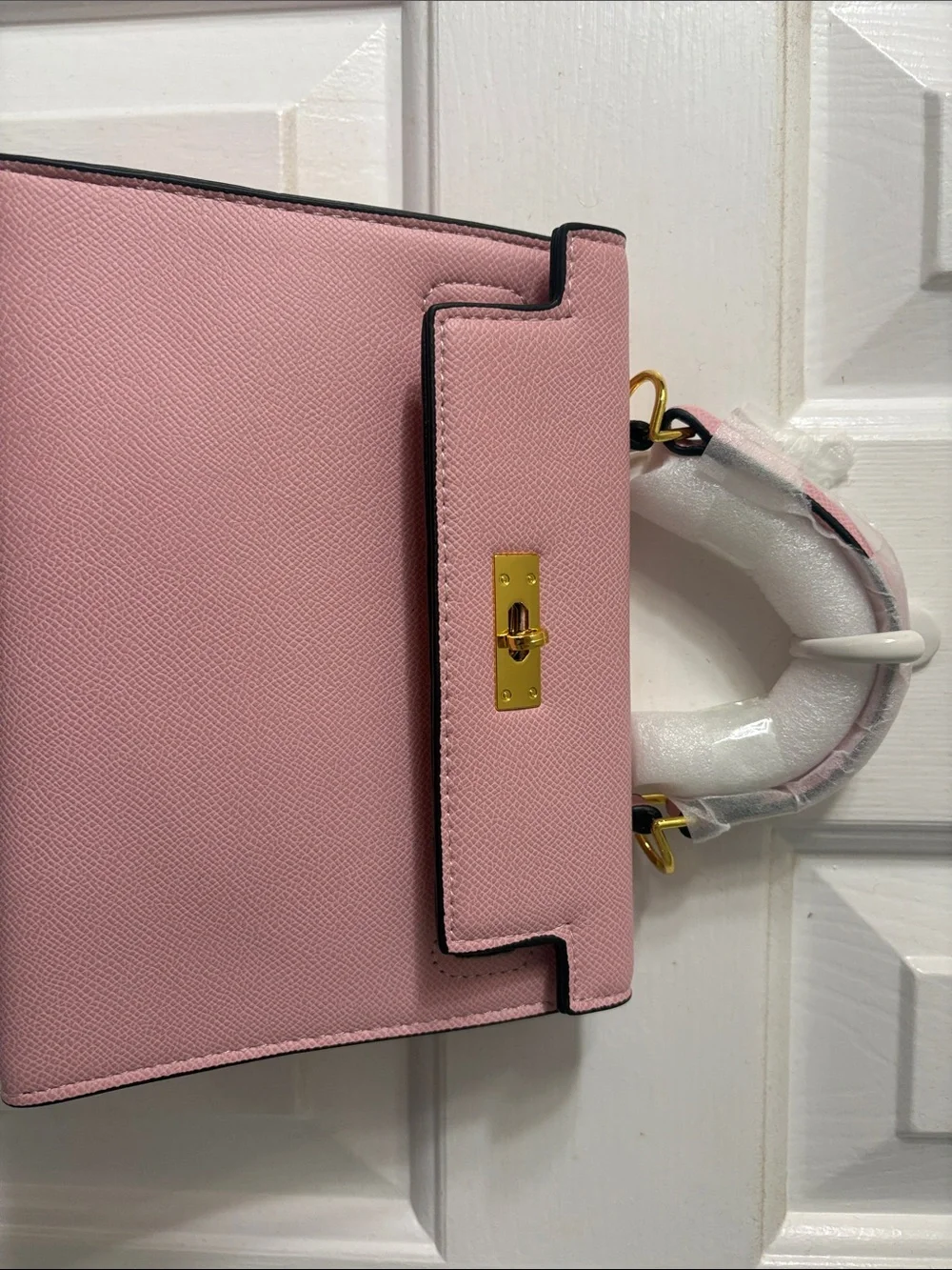 Structured Pink Top-Handle Satchel with Gold-Tone Hardware